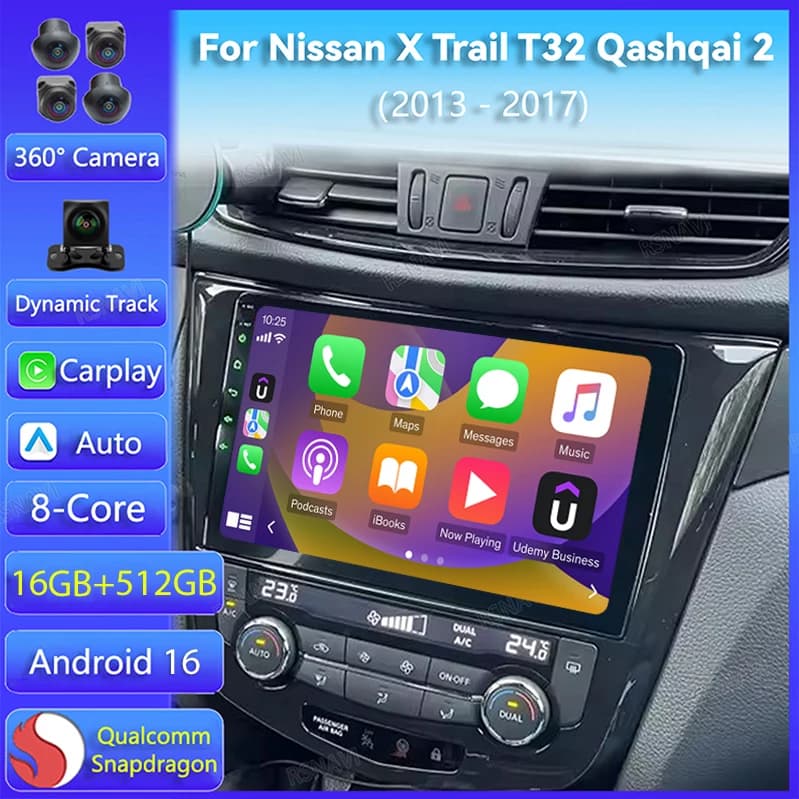 Android 16 Carplay Auto For Nissan X-TRAIL X Trail T32 Qashqai 2 J11 2013 - 2017 Car Radio DSP Multimedia Stereo Player Video BT