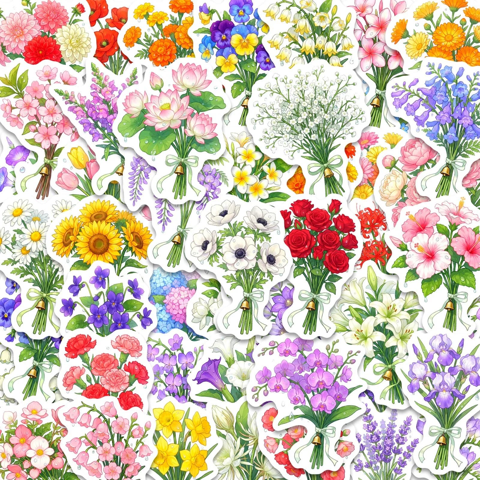 50 Pezzi Adesivi Decorativi Impermeabili con Bouquet di Piante ad Acquerello, per Vasi, Finestre, Frigoriferi, Telefoni, Laptop, Stampanti, Cartelle