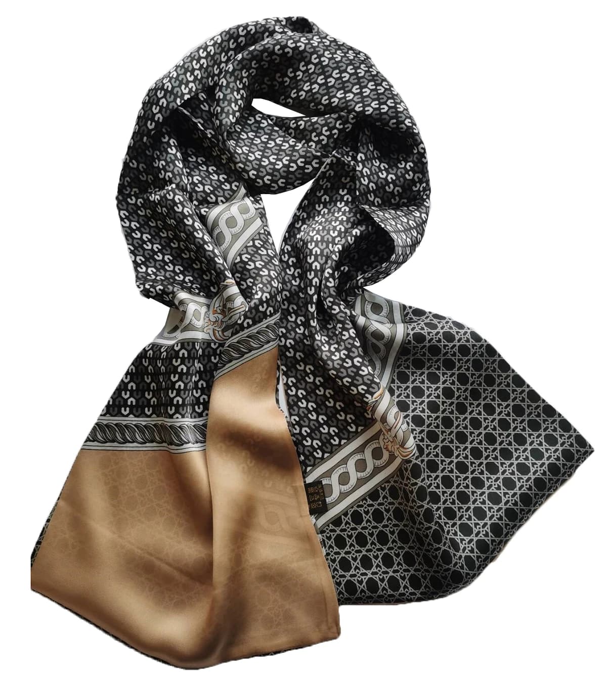 FEIMANYUAN Sciarpa lunga da uomo 100 seta con motivo a catena, cravatta da lavoro, camicia casual, doppio strato