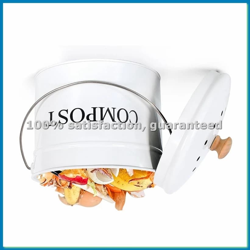 Contenitore per Compost da Cucina, Secchio per Compost da 1 Gallone con Coperchio, Bianco-A69M