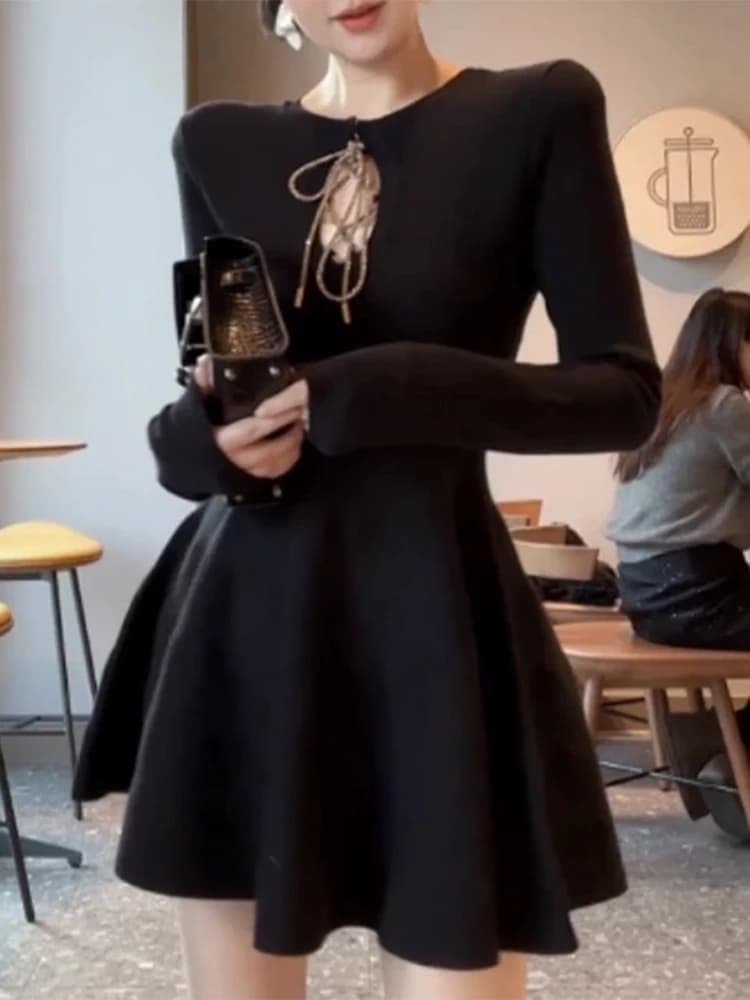 Ele Bla Digs Out With Belt Dr Woman Winter New Sle Slimming Ort Random High Waist Midi Dr For Women