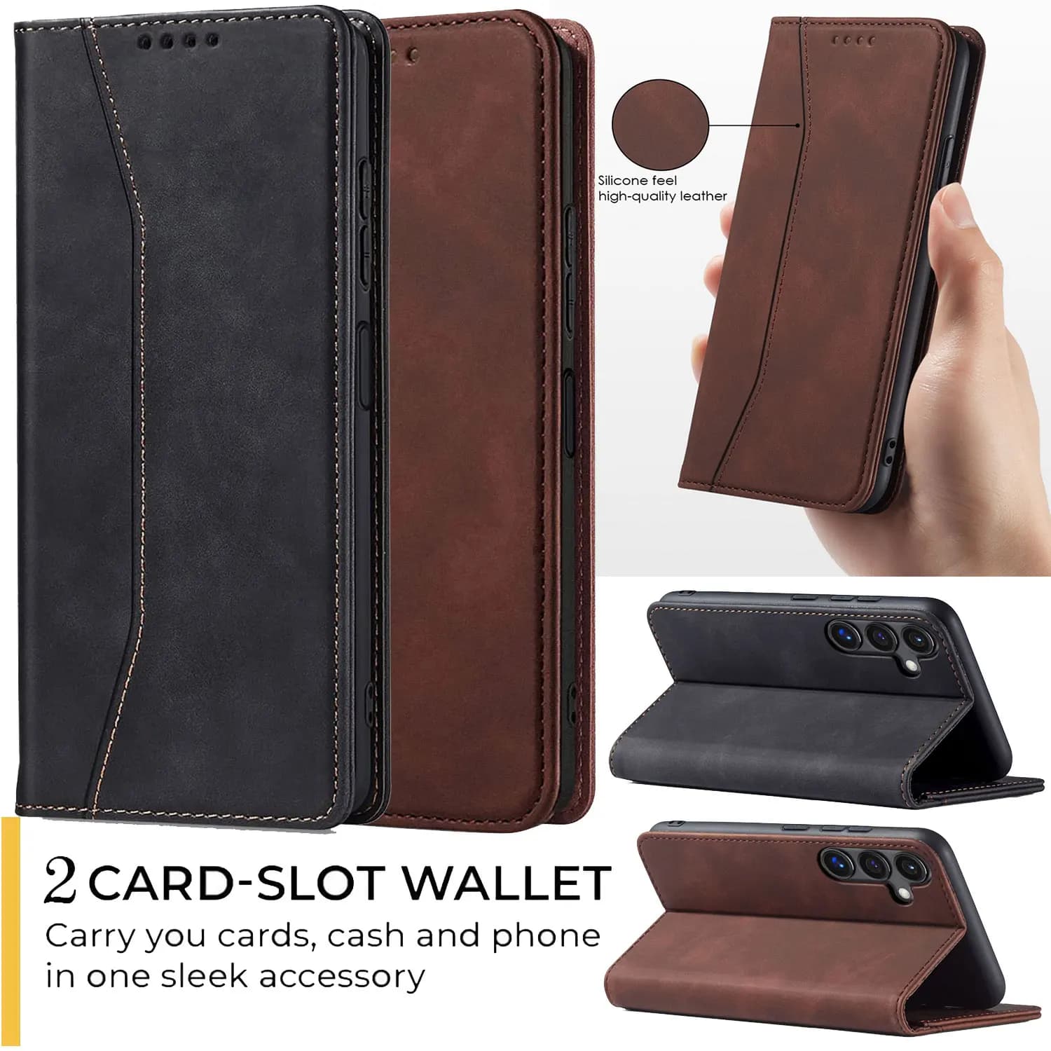 For Samsung For Galaxy A14 Faux Leather Wallet Flip Kickstand Holder Case Card Slots Pouch Shockproof Phone Case Magnetic Cover