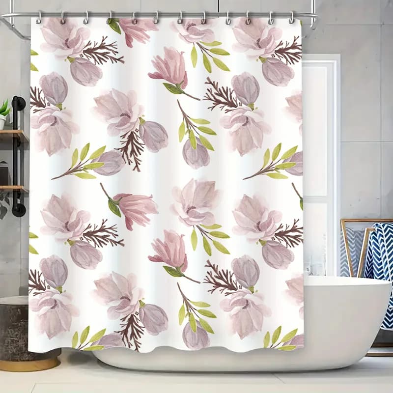 Tenda da bagno floreale alla moda Tende da doccia decorative Fodere da bagno impermeabili Viola Rosa Bianco Verde Foglie per la decorazione domestica