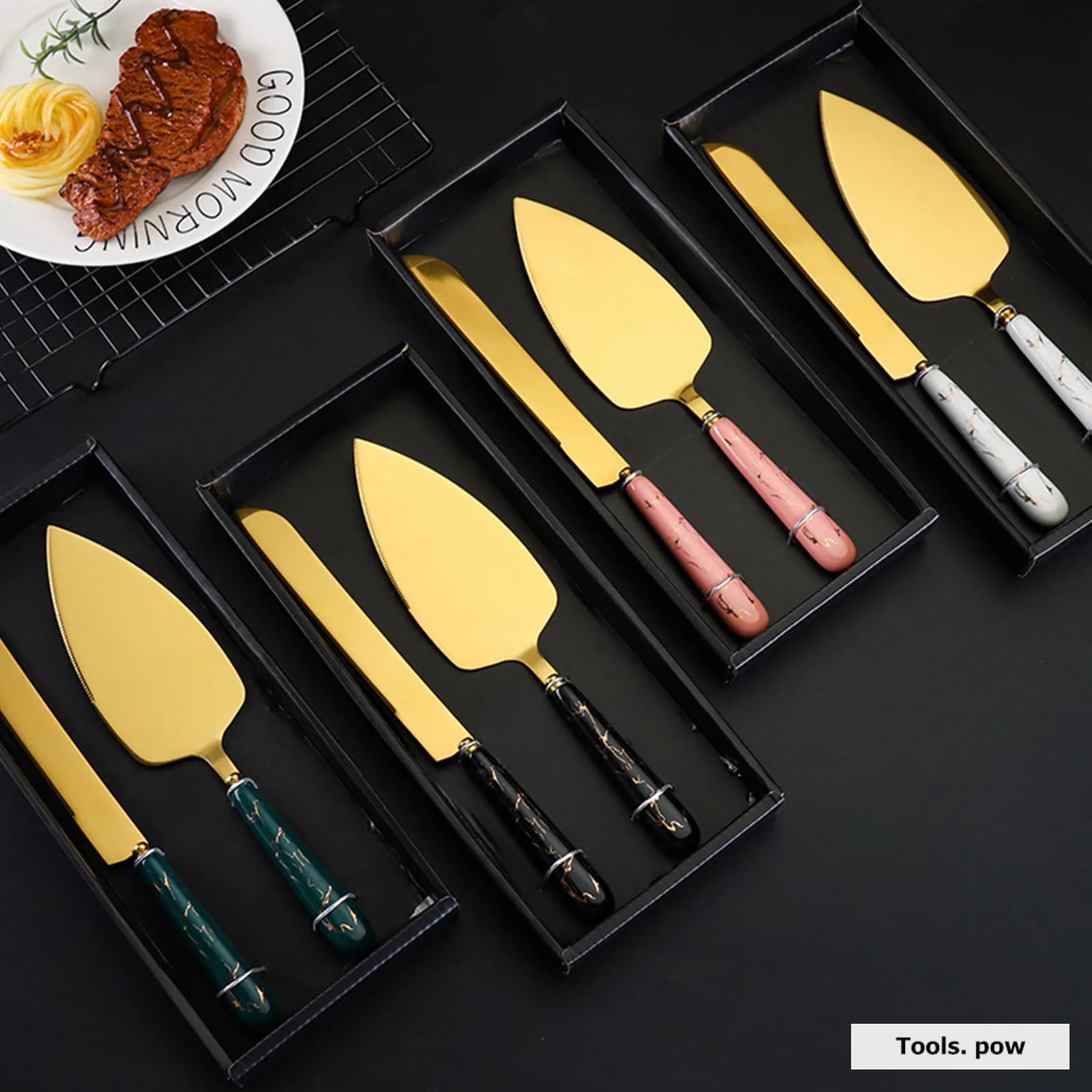 Pala per torta in acciaio inossidabile Manico in ceramica per pietra Strumento per cottura Coltello per burro Pala per pizza Pala per formaggio Set con confezione regalo