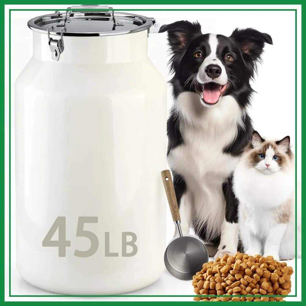 Contenitore per Cibo per Cani e Gatti 45 lb/48 Qt, Grande Bidone in Acciaio Inox con Coperchio Ermetico e Paletta, Metallo 304 Resistente per Cani e Gatti