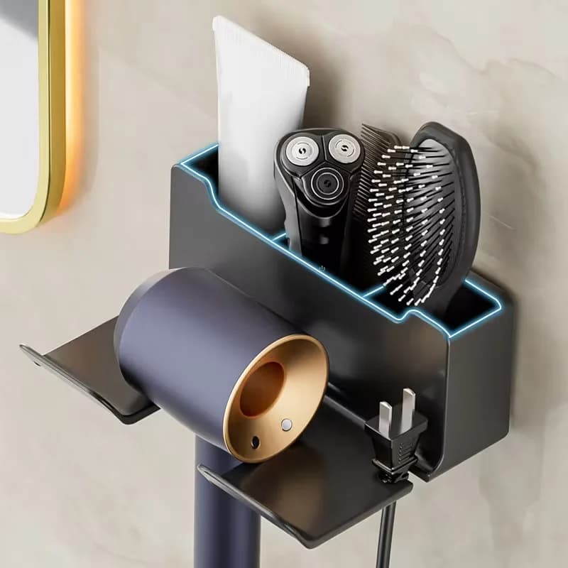 Multifunctional bathroom hairdryer holders non-porous wall shelf