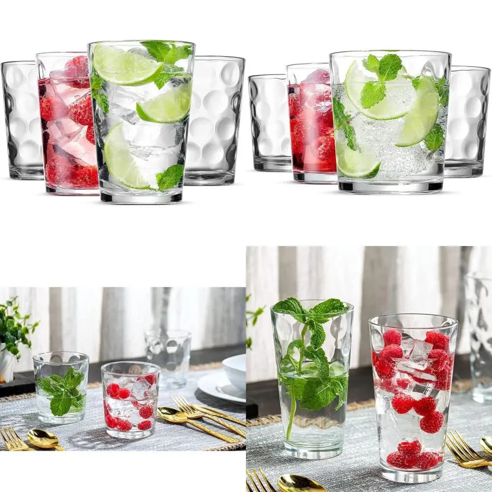 Set di 12 bicchieri eleganti impilabili: 4 bicchieri highball, 4 DOF, 4 bicchieri da succo per cocktail, acqua, vino