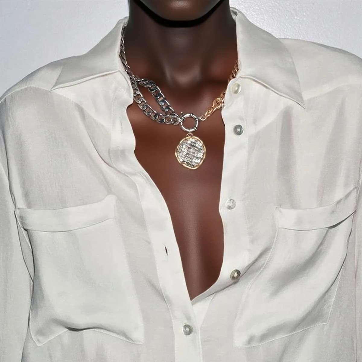 Vintage Asymmetric Cuban Chains Round Coin Badge Pendant Necklaces for Women 2025 Trend Jewelry Holiday Party Gifts