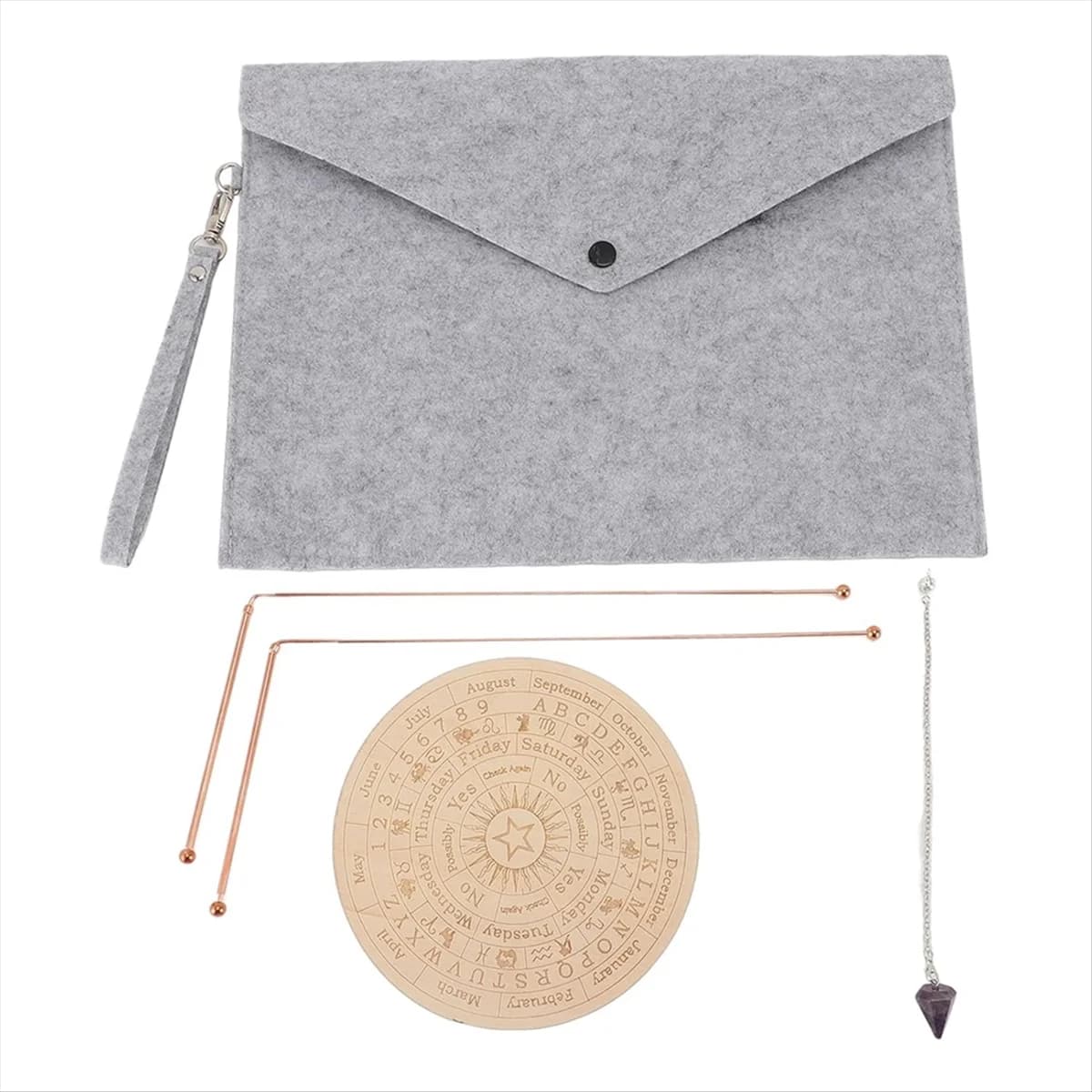 Kit spirituale per aste da rabdomanzia in rame AA98, con borsa per tappetino da divinazione con pendente a pendolo per acqua Paranormale Oro