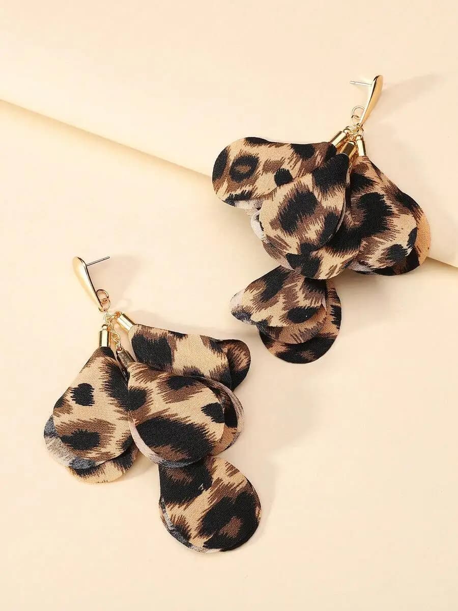 Bohemian Leopard Print Flower Pendant Earrings For Women Party Everyday Wear