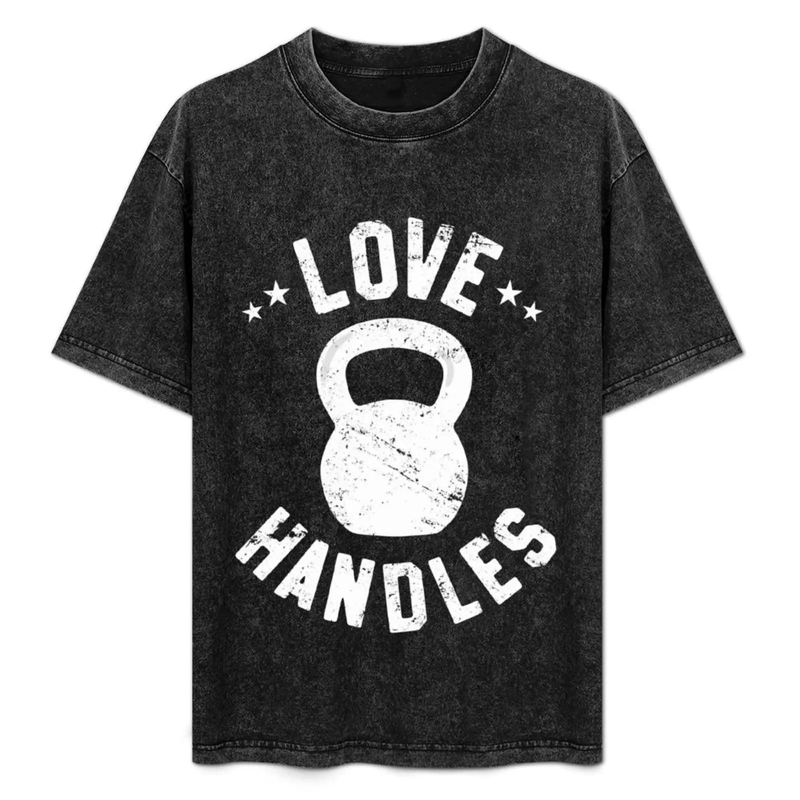 Divertente maglietta con stampa Kettlebell Love Handles per fitness e palestra, semplice t-shirt girocollo in tinta unita