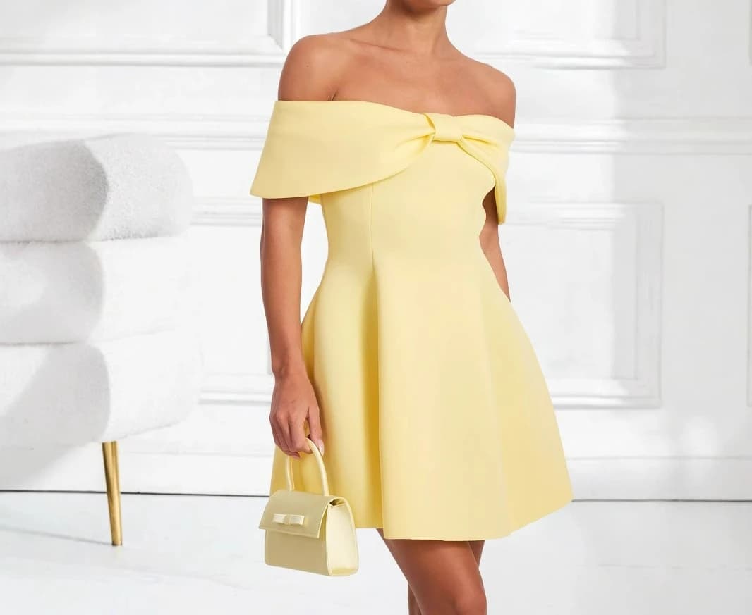 2026 New Fashion Women's Clothing Solid Color Slim Temperament One-word Shoulder Dress