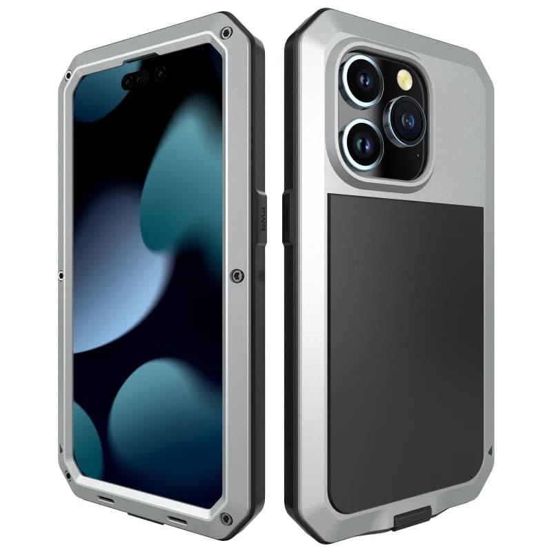 Metallo in alluminio resistente con protezione in silicone Custodia in vetro antiurto in metallo per IPhone 16 15 14 Pro ProMax Plus Series