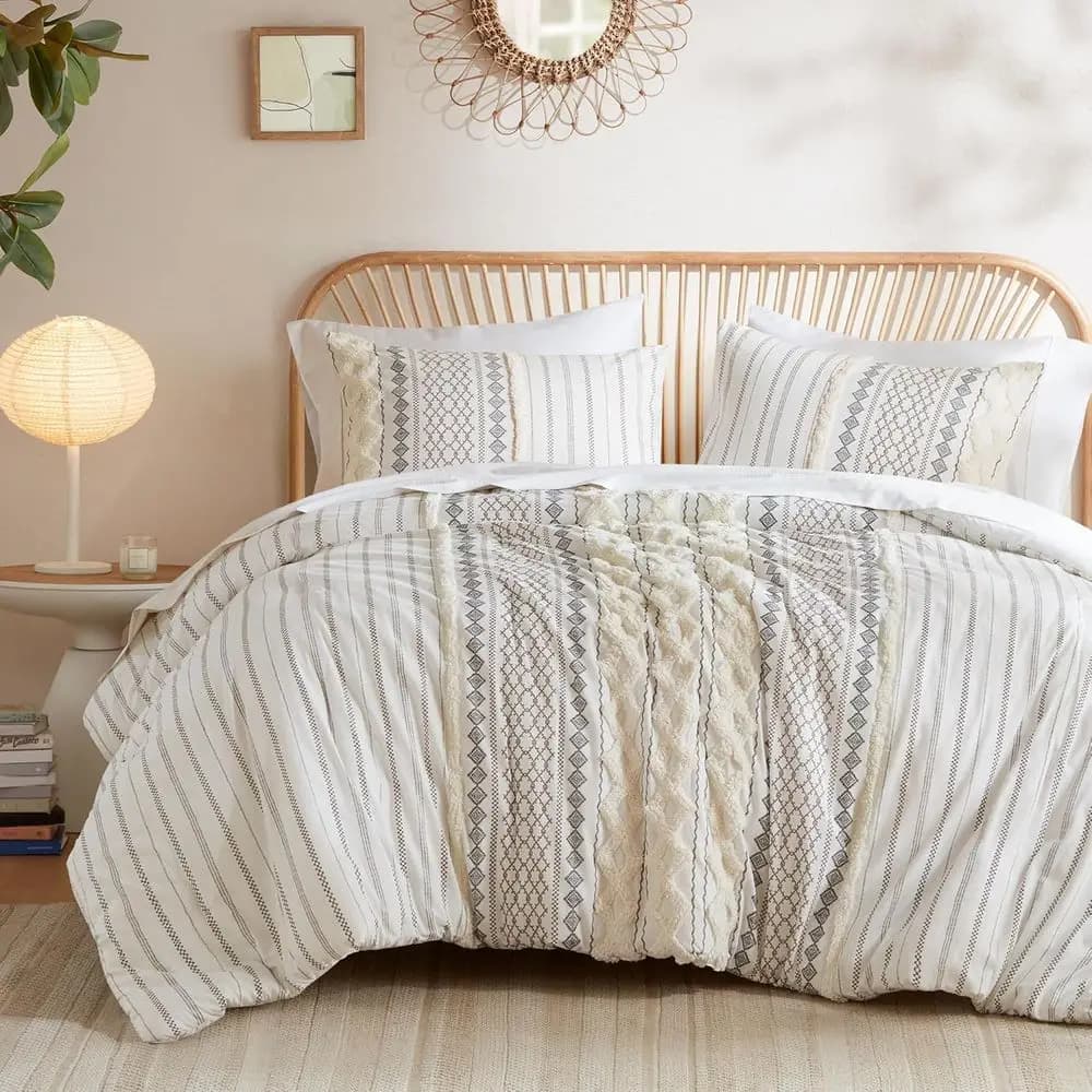 INK+IVY King Size Duvet Cover or King Size Cover, in chenille, King breathable cotton duvet, Boho duvet cover for all seasons with armrests