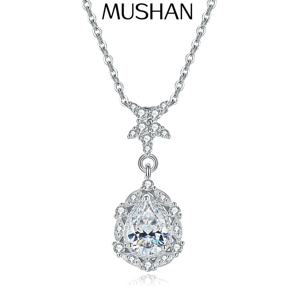 Collana con Pendente a Goccia MuShan in Argento Sterling 925, Moissanite 2CT, Ipoallergenica, per Sorella, Placcata Oro, Brevetto MST