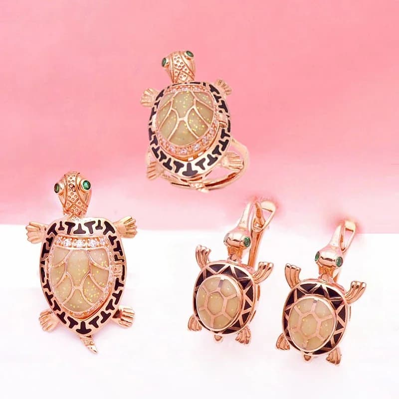 New creative in cute jewelry set with rose gold plated copper turtle for women, pendants, earrings, necklace, banquets, fashion