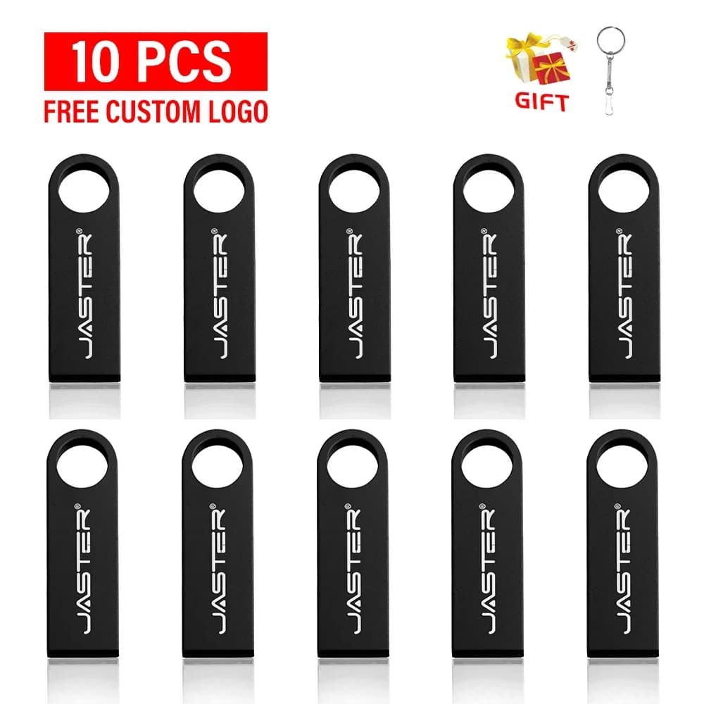 JASTER 10 PZ/LOTTO Chiavetta USB 2.0 Metallo 64 GB Logo gratuito Nero 32 GB Pen drive 16 GB Memory stick Portachiavi gratuito 8 GB 4 GB U disco