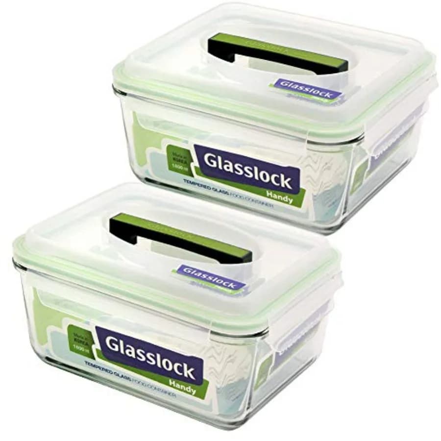 Set di 2 contenitori per alimenti pratici rettangolari ermetici anti-fuoriuscita in vetro temperato da 1800 ml/7,6 tazze RP601 Cassaforte per microonde