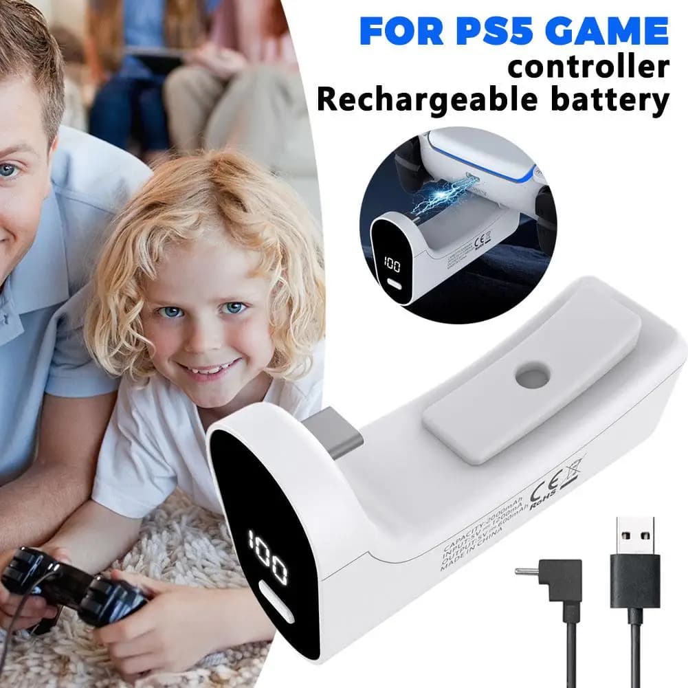 Kit di Ricarica per Controller PS5 con Batteria 2000mAh USB Tipo C, Display LED, Accessori per Gaming