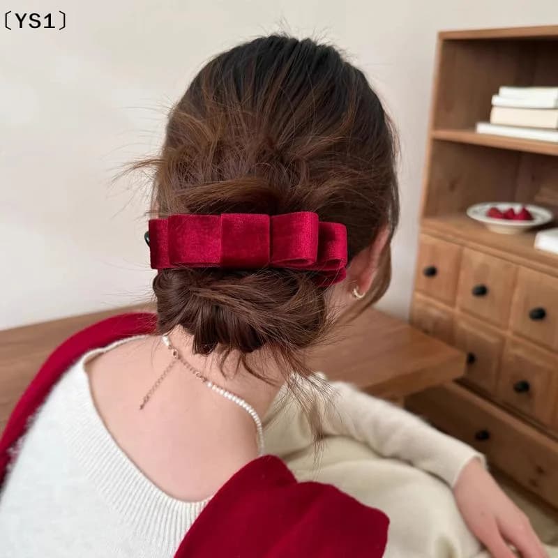 〔YS1〕Fermaglio a banana coreano in velluto a doppia faccia con fiocco, elegante e raffinato, per donna, autunno inverno, accessorio per capelli a coda di cavallo verticale