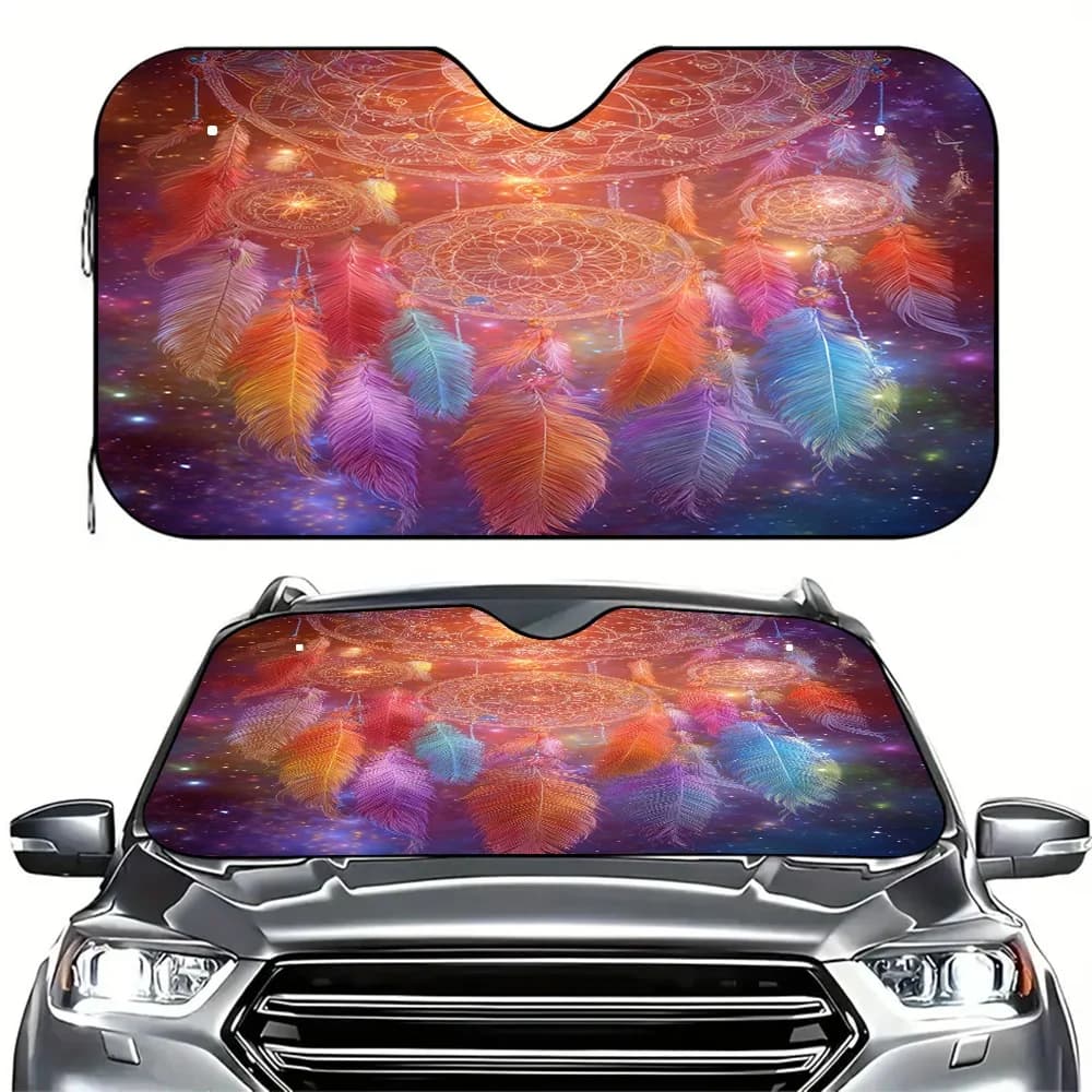 1pc Dreamcatcher Sunshade For SUVs/Trucks - UV Protection & Heat-Reflective Car Cover With Turquoise/Pink/Blue/Purple/Pink & Dre
