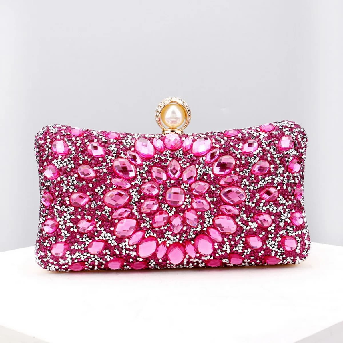 Borse da sera con diamanti pieni pochette con strass di fiori in acrilico borse da pranzo di nozze di lusso con perle di metallo
