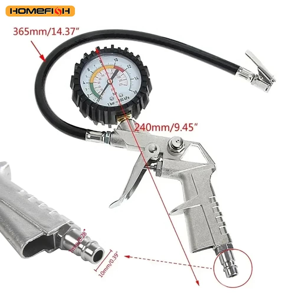 Misuratore di monitoraggio della pressione dell'aria Tester Compressore d'aria Dial Meter Gonfiatore Strumenti della pompa 220PSI Auto Moto Pneumatico multifunzionale