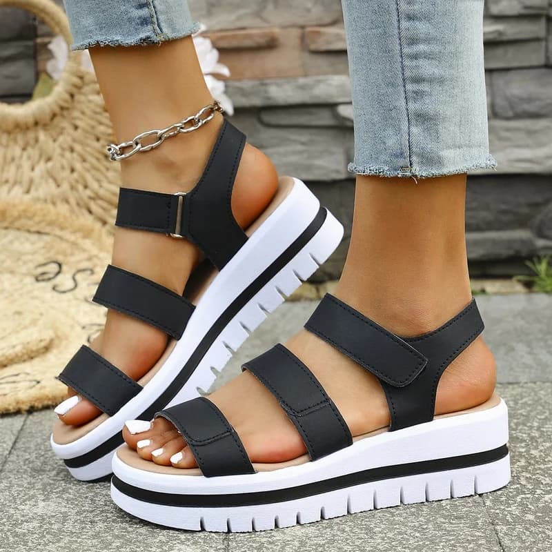 Women's Summer New Arrival Thick Heel Comfortable Casual Velcro Sandals Beach Flats Size 43