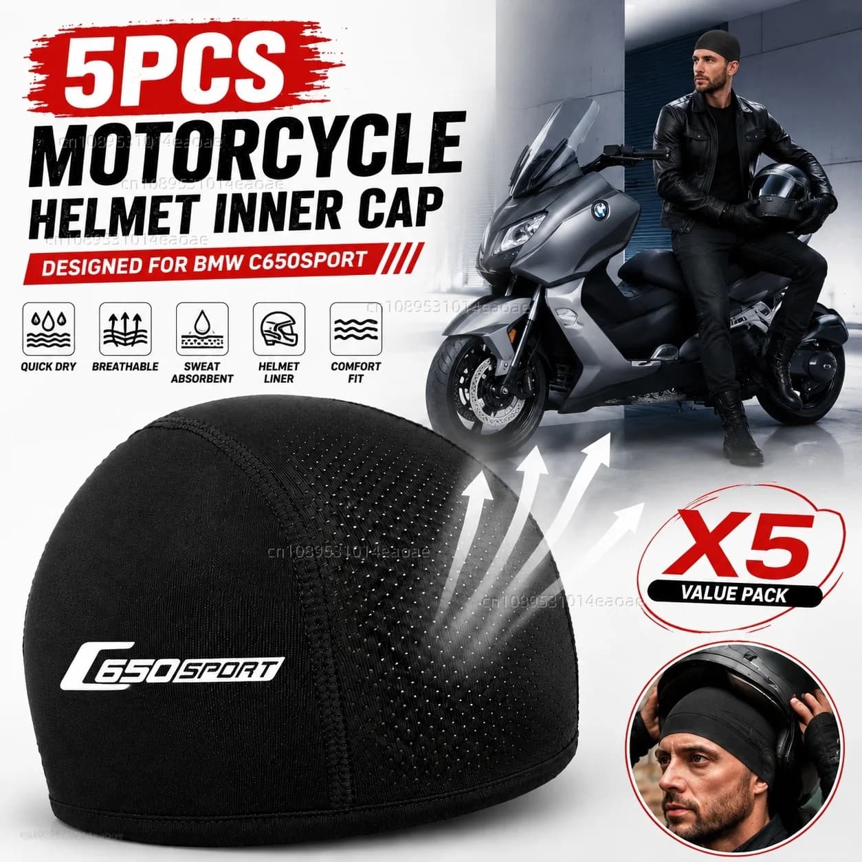 5pcs Motorcycle Helmet Inner Cap Hat Quick Dry Breathable Hat Racing Cap Rider Gear For BMW C650 SPORT C650GT C 650 GT 2012-2020