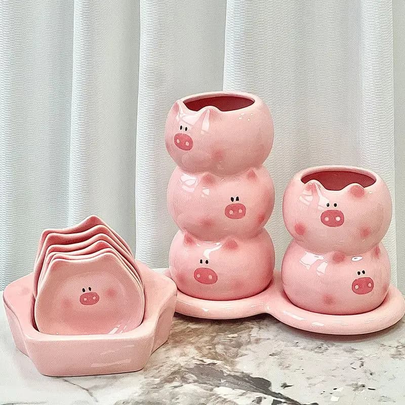 Nuovo Contenitore per Bacchette e Cucchiai in Ceramica a Forma di Maialino, di Grande Valore Estetico, con Drenaggio, per Uso Domestico, da Appoggio, Anti-muffa