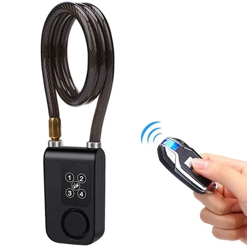 FFYY-Ciclo-lucchetto di sicurezza per biciclette con allarme a vibrazione, lucchetto a catena con codice per moto elettriche, nero