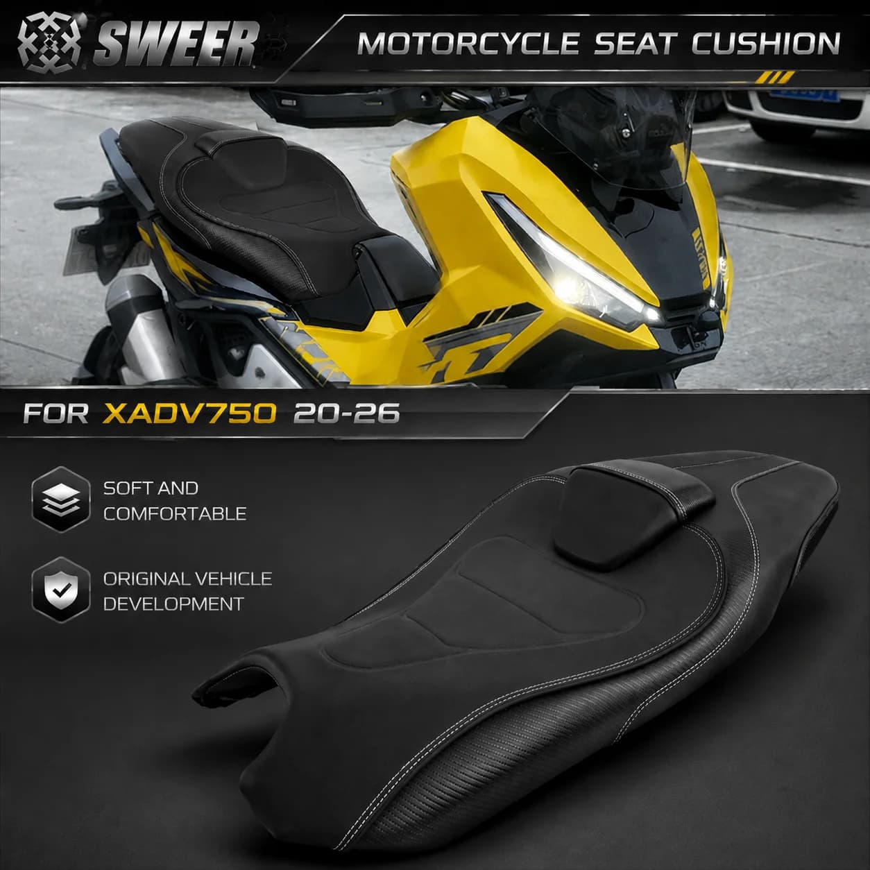 Upgraded Seat Assembly Modification for New 25-26 XADV750, Comfortable Soft Leather Backrest and Seat Cushion