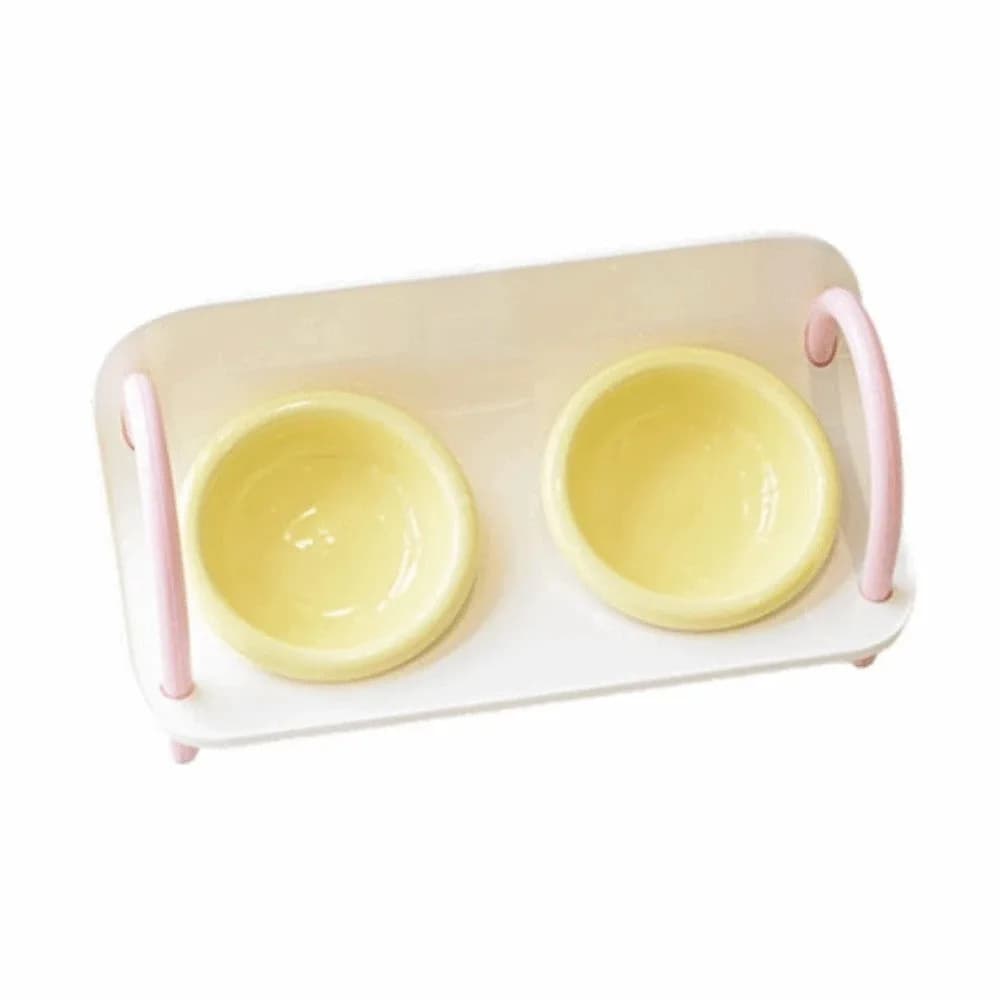 Ceramic Pet High Footed Bowl Double Bowls Non-Slip Elevated Pet Feeder Bowl Anti-vomiting Neck Protection Pet Food Dispenser