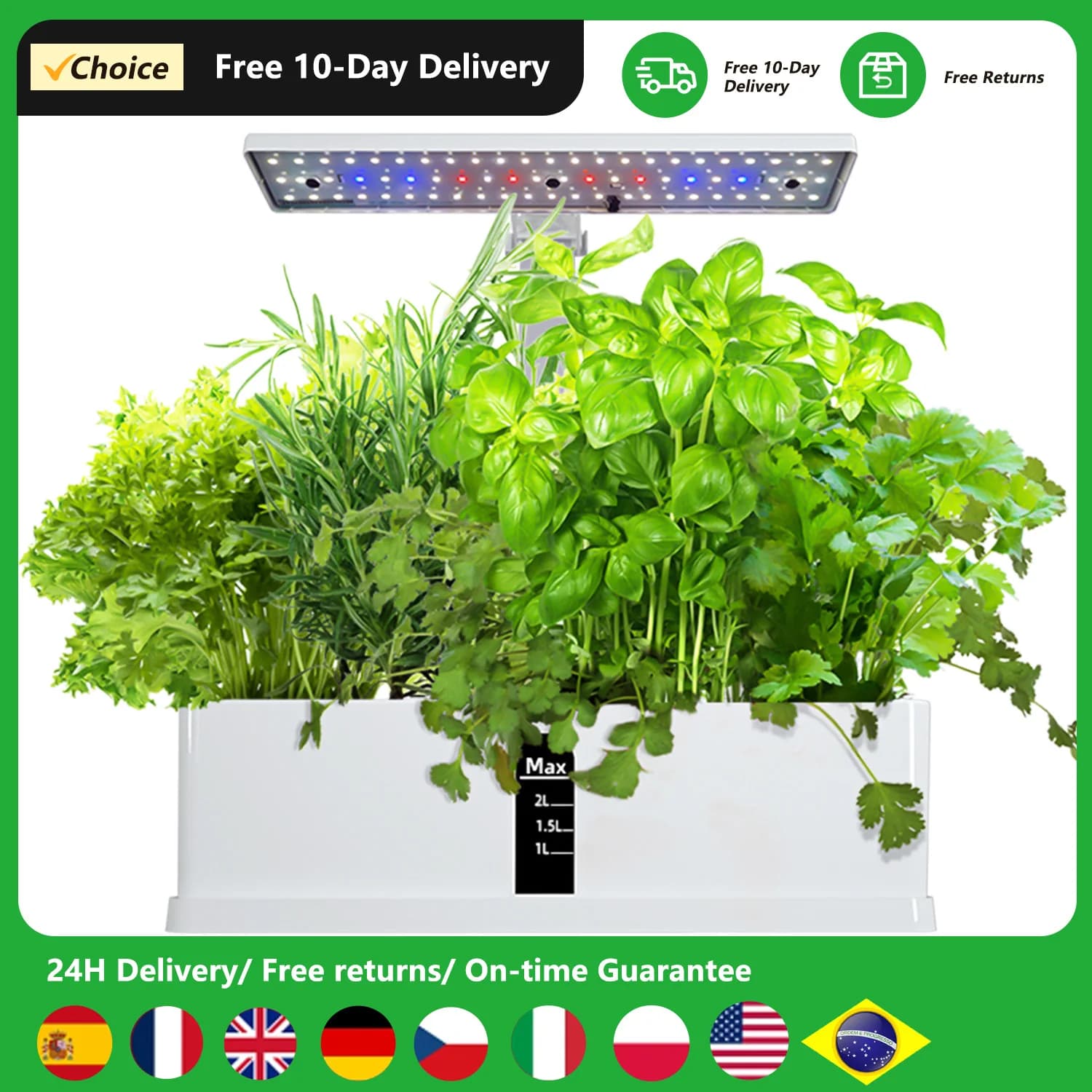 Intelligent hydroponic cultivation system Garden kit for interior 9 automatic timing showers with 15W height adjustable LED cultivation lights