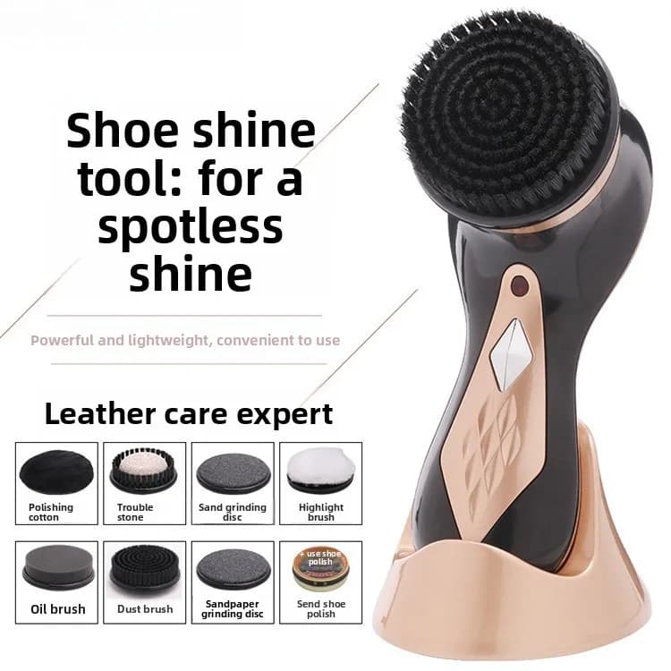Electric Shoe Polisher Handheld Shoe Polisher Portable Rechargeable Type Multi-brush Head Home Leather Care Tool