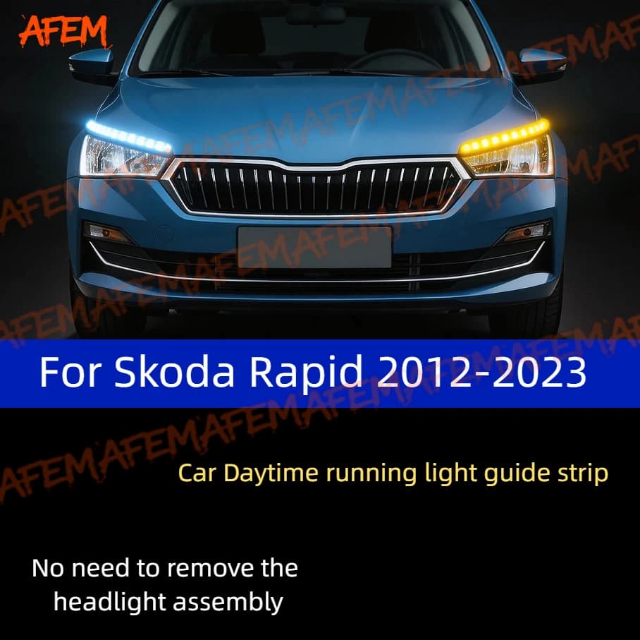 For Skoda Rapid 2012-2023 Led Guide Strip Headlight For Car Daytime Running Lights Turn Signal DRL Car Modification
