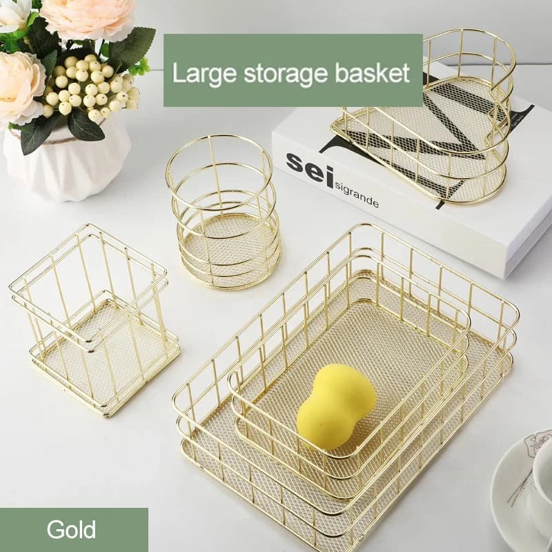 Cestino portaoggetti in ferro nordico organizzatore di gioielli Articoli vari per desktop da ufficio in oro Porta pennelli per trucco Portaoggetti per cosmetici da tavolo