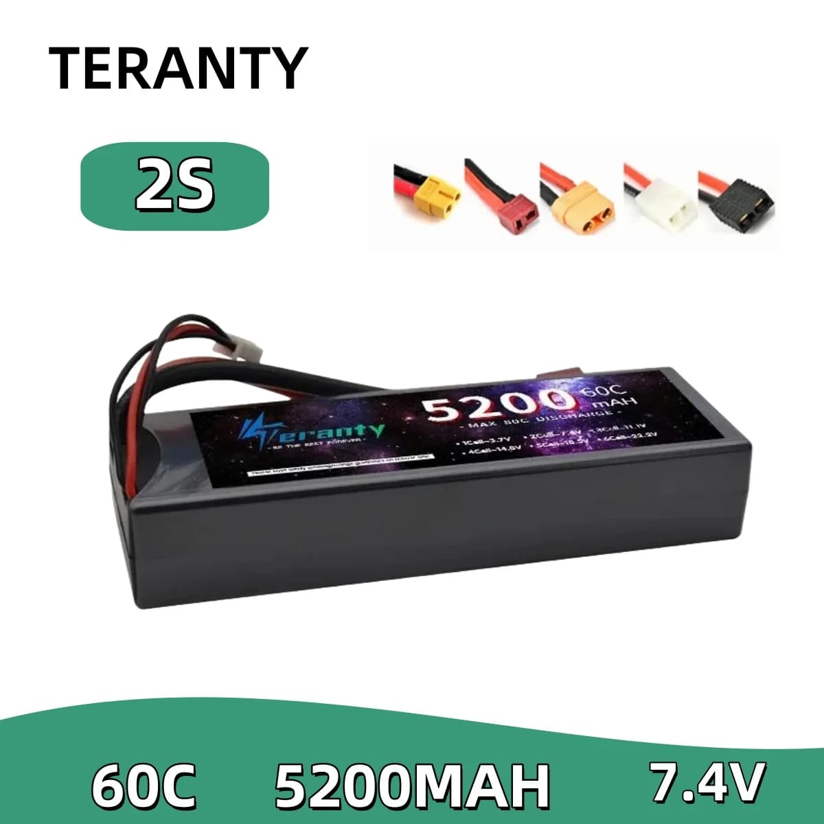 Batteria Lipo 2s 5200mAh 7.4V 60C Custodia rigida con spina T TRX TAMIYA XT90 per RC Auto Barca Elicottero Camion Truggy Traxxas