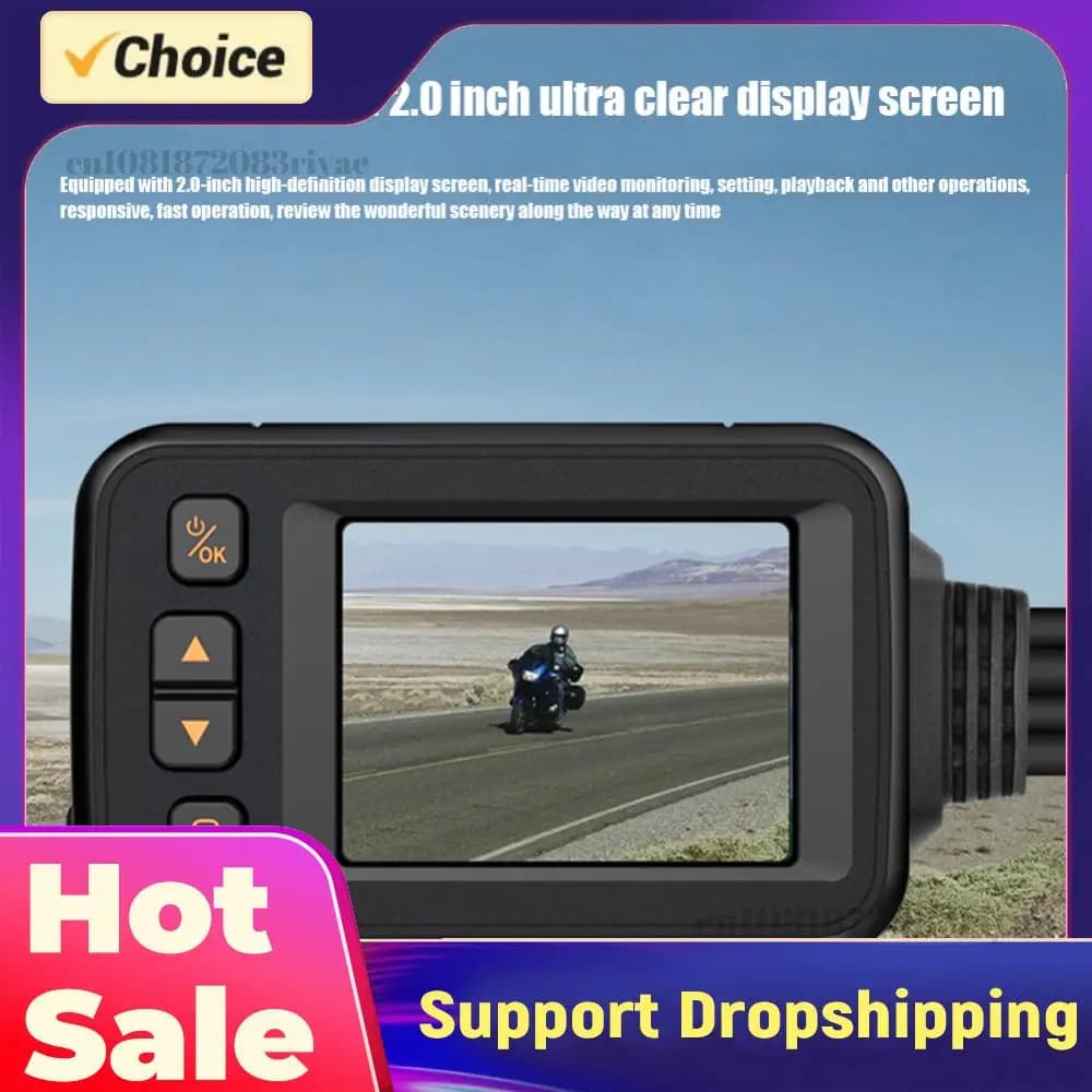 Registratore di Guida per Moto HD 1080P, Telecamera Anteriore e Posteriore, Impermeabile IP65, Registratore Video, Monitor di Parcheggio, Induzione Dinamica