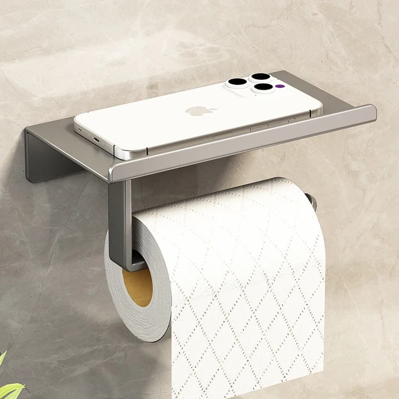 Portarotolo da Parete per Bagno Nero Bianco Grigio Multifunzione con Supporto Telefono e Mensola Organizzatore per Asciugamani e Rotoli