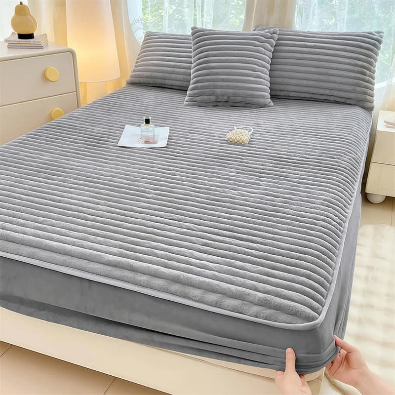 WASART Fluffy Rabbit Peluche Lenzuolo con angoli Coprimaterasso elastico Caldo inverno Coral Fleece biancheria da letto Letto matrimoniale di lusso King Size