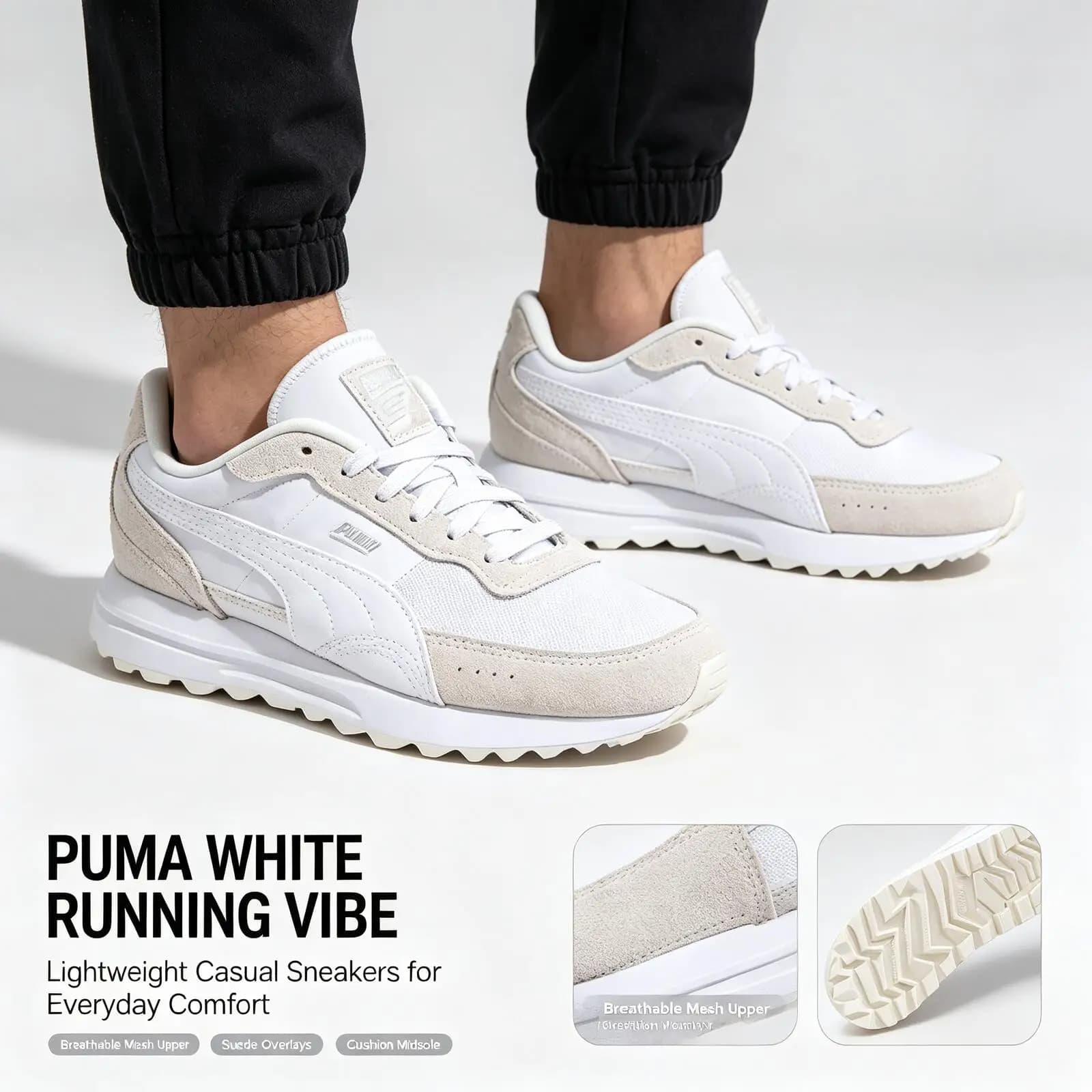 New Hot Puma White Lightweight Running Shoes Mesh Upper Suede Overlays Men Women Casual Sneakers Lightweight Athletic Shoes