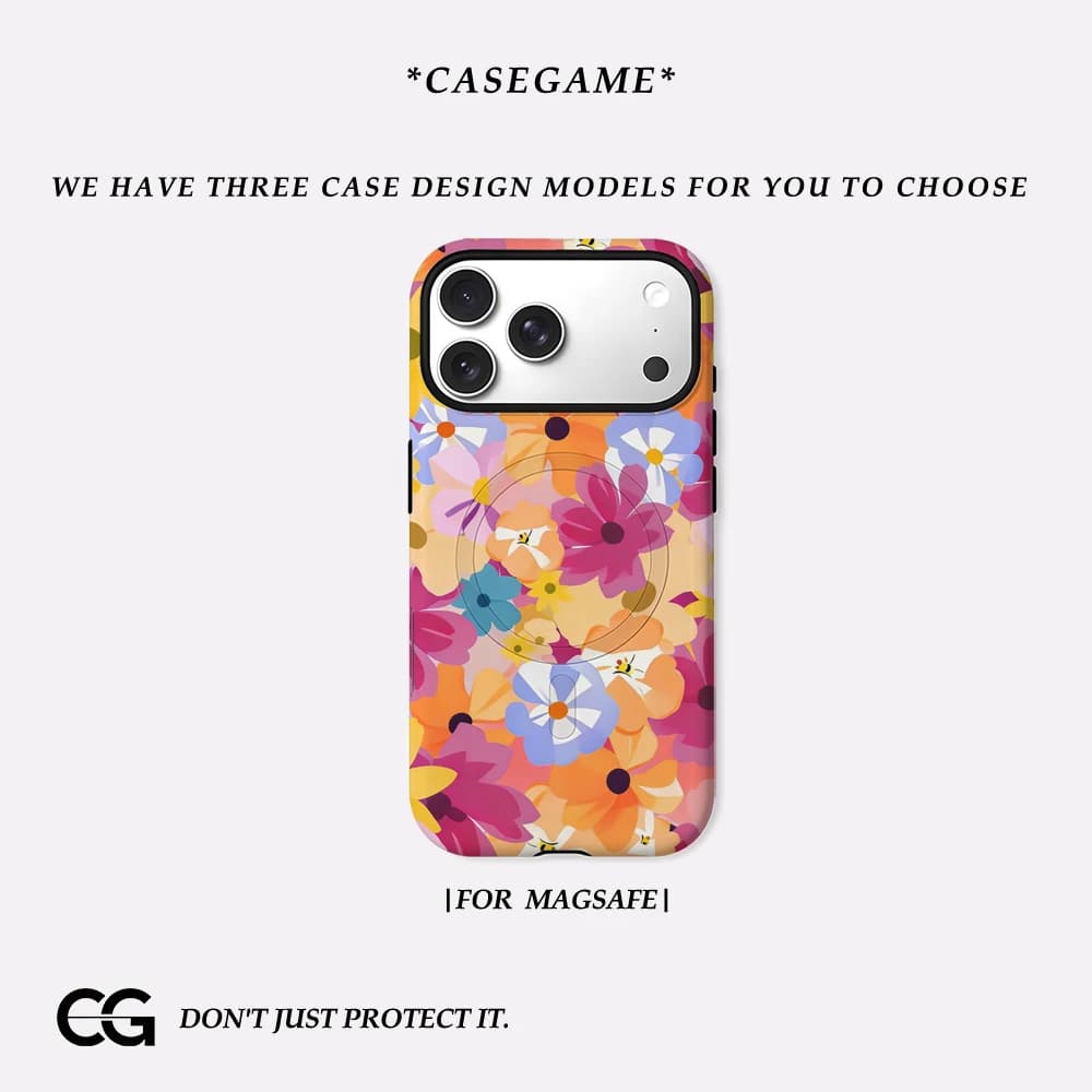 Casegame Cover Opaca Antiurto per iPhone 17 16 15 14 Plus 13 Pro Max con Stampa Floreale Colorata, Compatibile con MagSafe