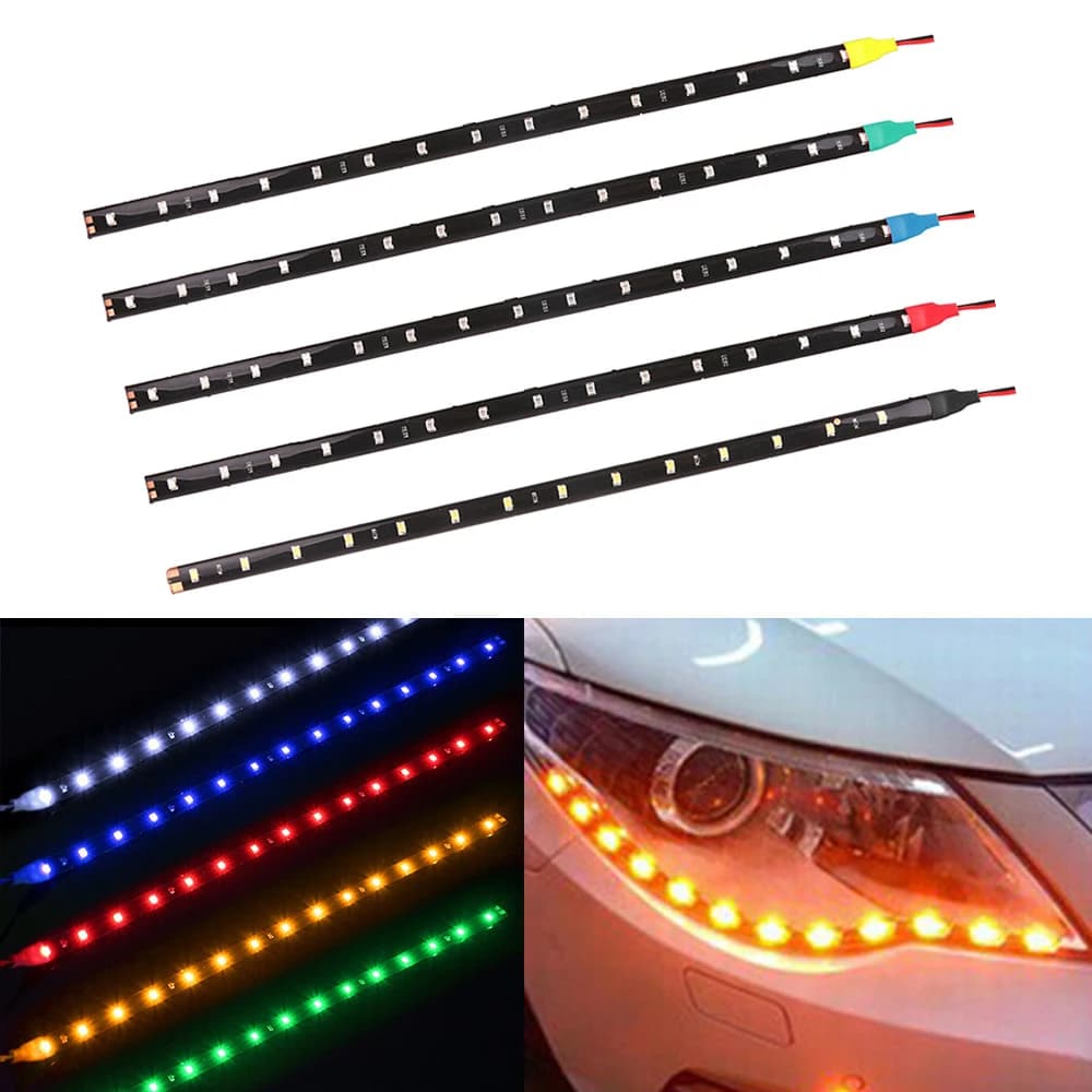 2/10PCS 30CM Luci di striscia LED 1210 15SMD DRL Impermeabile FAI DA TE LED Flessibile Atmosfera di marcia diurna Luce Rosso Giallo Bule Bianco