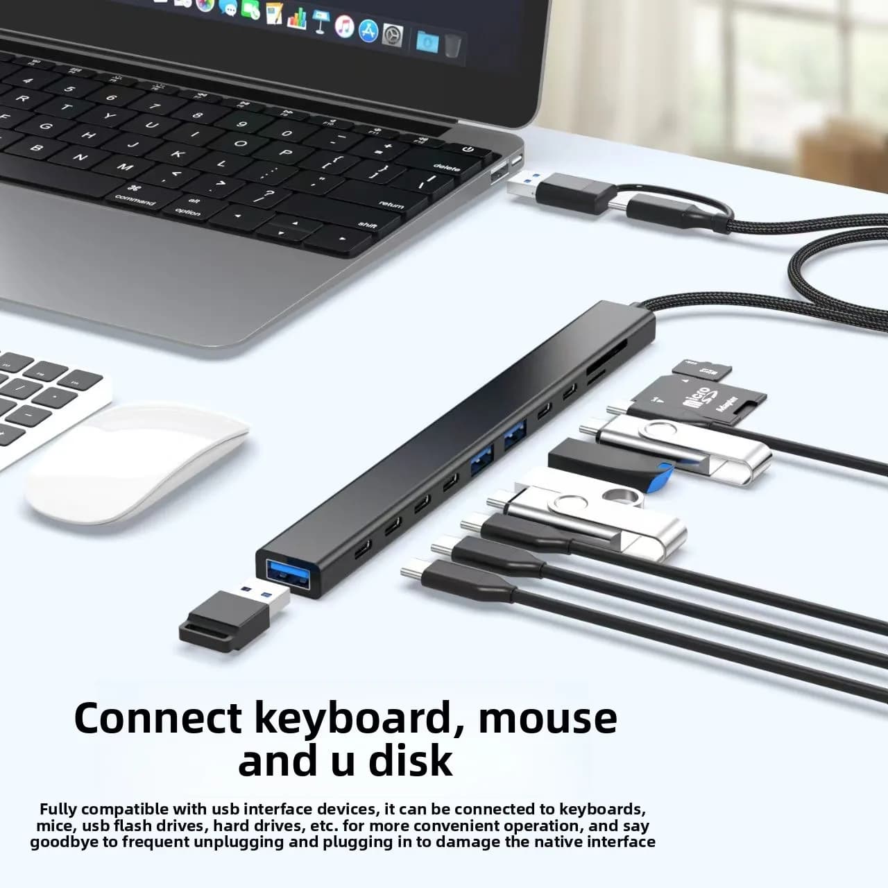 Dual Type-C Host 11-in-1 Multi-Function Docking Station, Laptop Adapter with USB 3.0 Expansion Splitter Tools