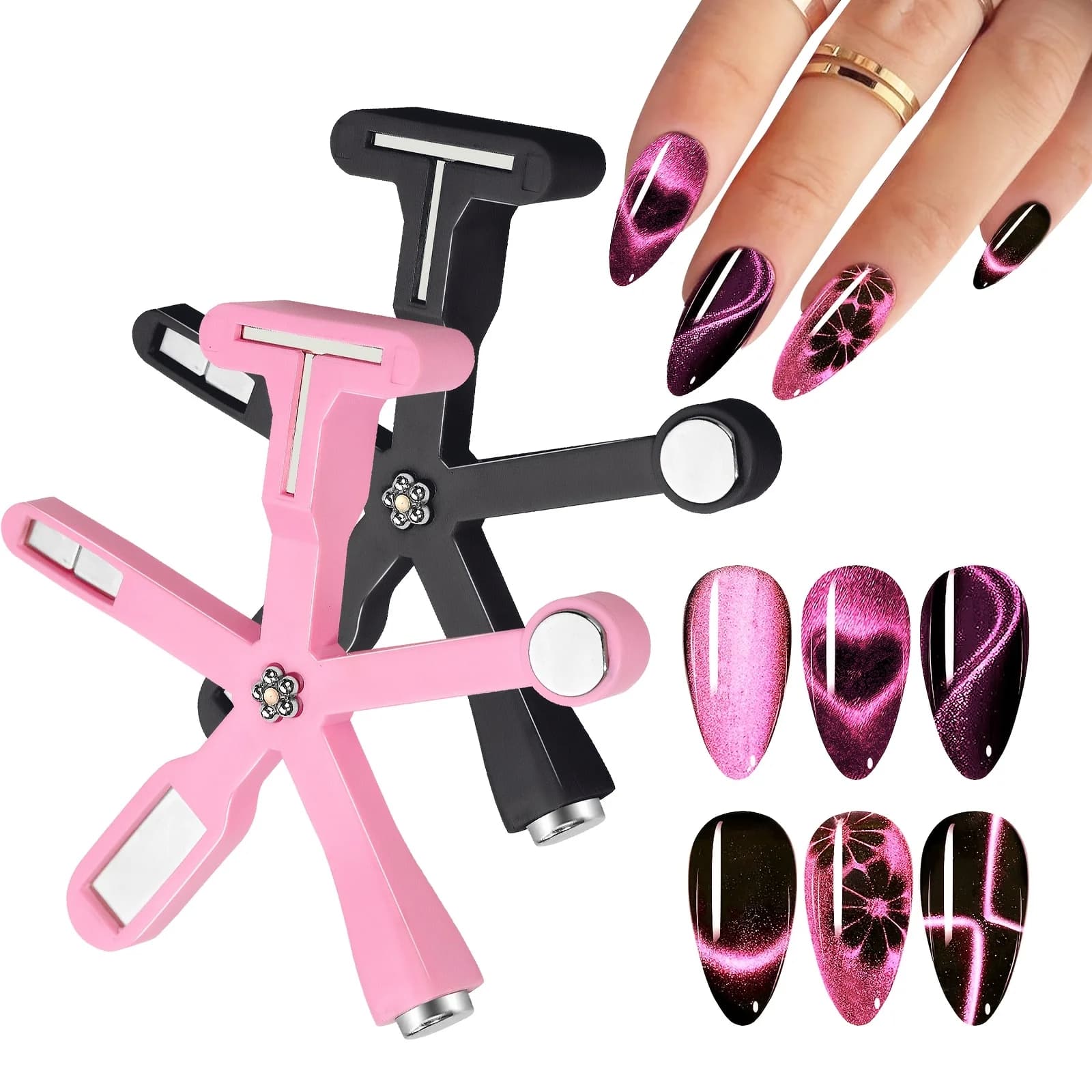 LINMANDA 6in1 Love Heart Pattern Magnete per unghie Cat Eye Effetto Luce laterale Mezza luna Margherita Fiore Attrazione per unghie Magneti Manicure