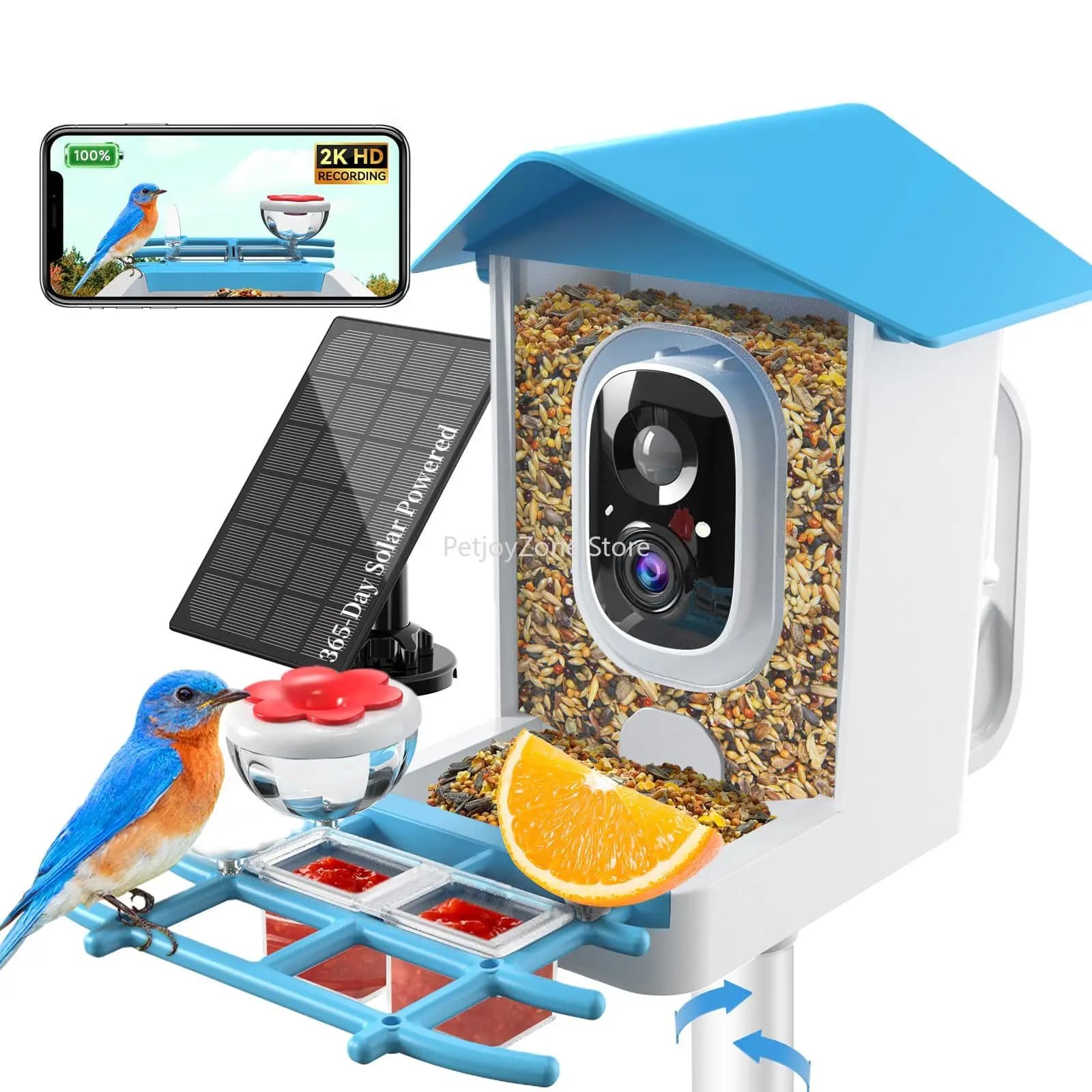 Smart Bird Feeder Camera 2K Live Stream AI Recognition Solar Motion Alert SquirrelProof Sensor Night Vision Weatherproof Outdoor