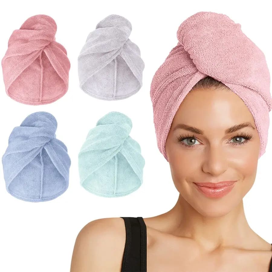 Set di 4 Asciugamani in Microfibra per Capelli, per Bellezza, Viaggi, Regalo, Turbante per Capelli Lisci, Ondulati e Ricci, Cura Personale Premium