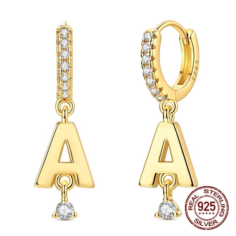 925 Sterling Silver Letter A Initial Dangle Huggie Hoop Earrings for Women Letter Pendant Earrings Jewelry Daily Wear Gift