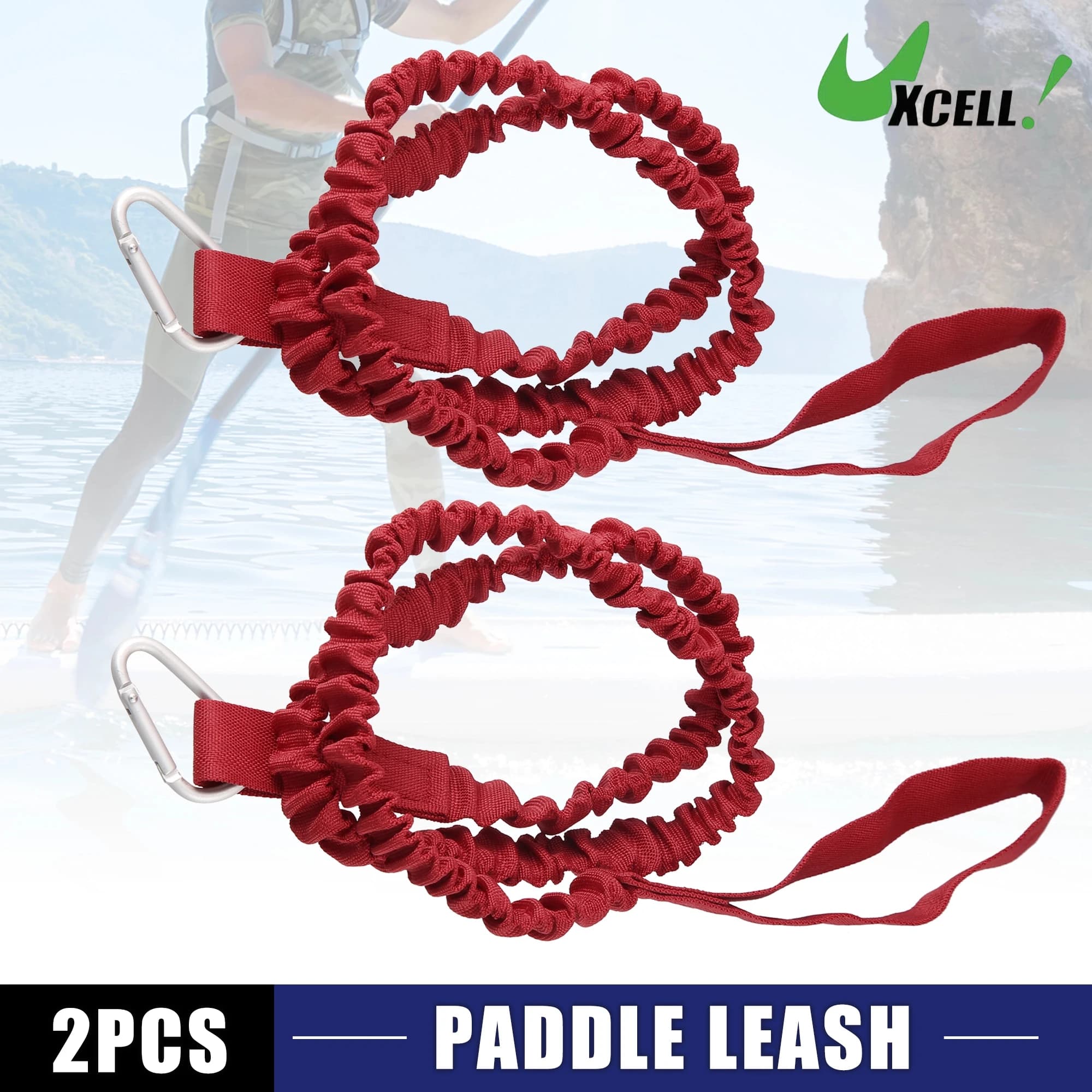 UXCELL 2 pezzi 37 "guinzaglio per pagaia per kayak guinzaglio per pagaia elastico per barca a remi strumento di sicurezza stand up paddle board kayak rosso 95 cm / 37"